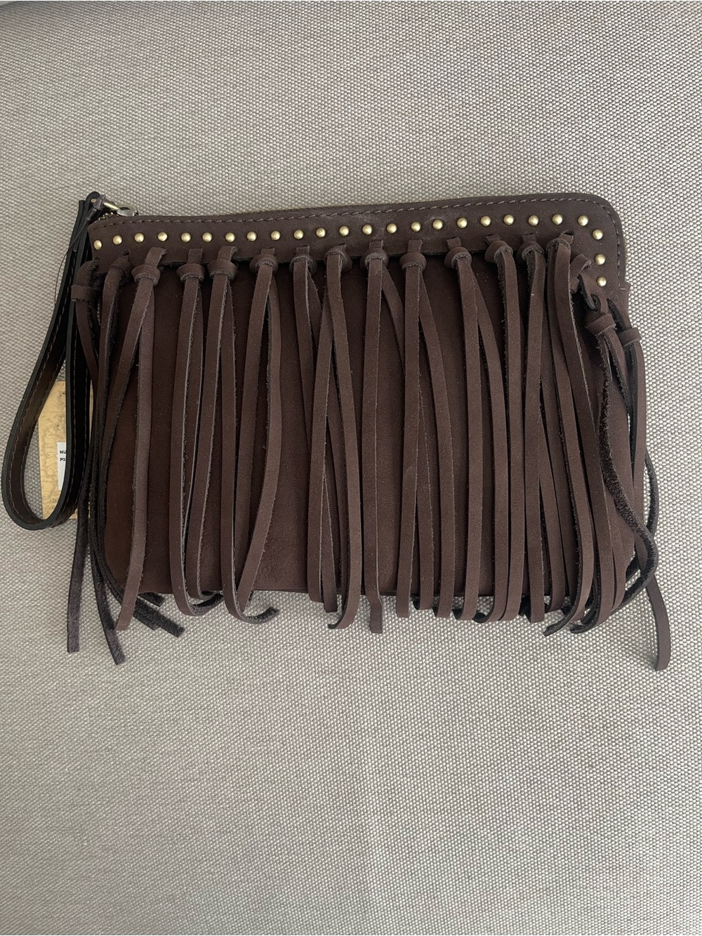 Patricia Nash Dark Brown Suede Fringe Wristlet Clutch
